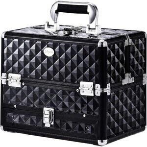 New Black Makeup Train Case with Drawer, Professional Travel Organizer Box